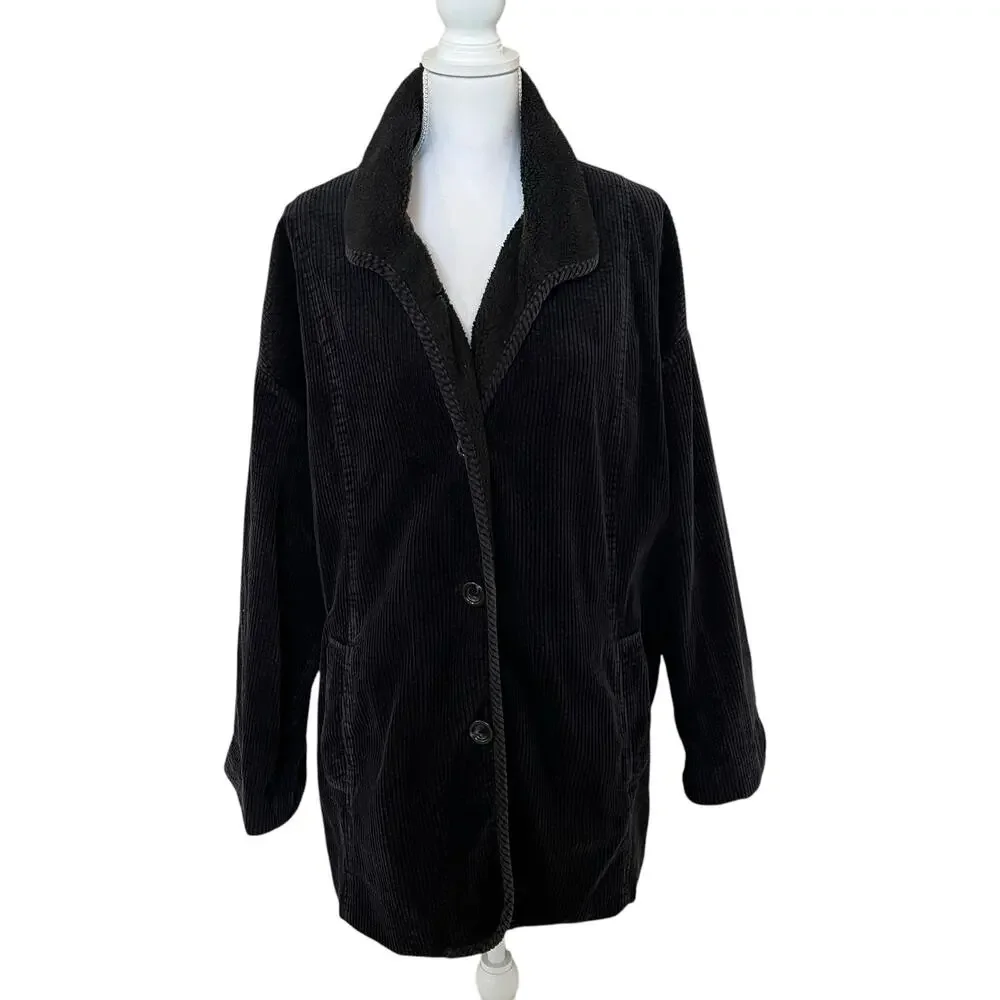 J. Jill Heritage Tumbled Cord Jacket Women's Size XL Black Washed 100% Cotton